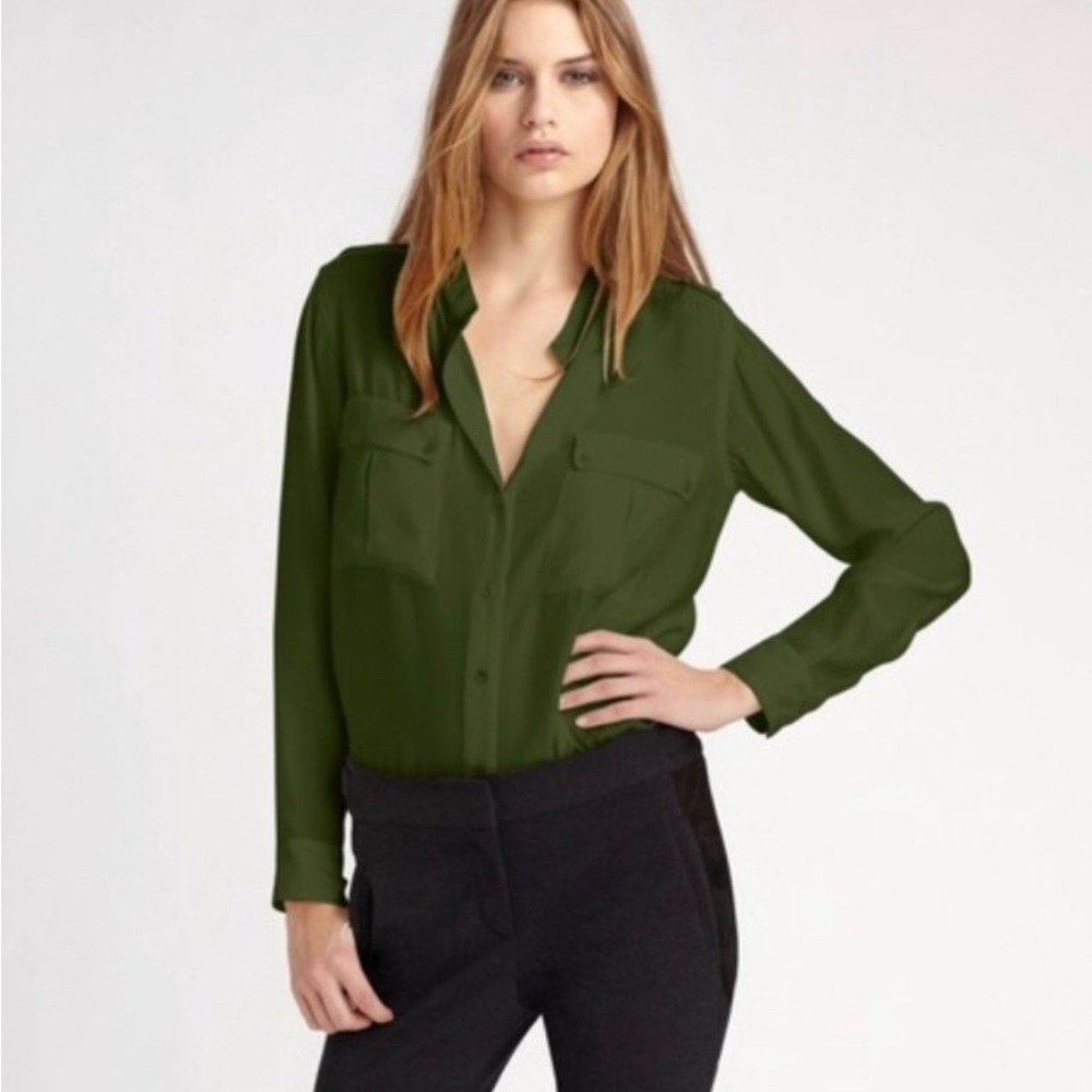 Elizabeth and James Silk Olive Utility Shirt - PRICE DROP